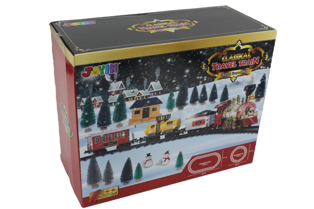Christmas Train Sets Gift with Lights & Sounds Steam Locomotive Engine, Operated Electric Classical Train Toy with Real Smoke Cargo Cars & Tracks for Over 3 Years Old Boys Girls