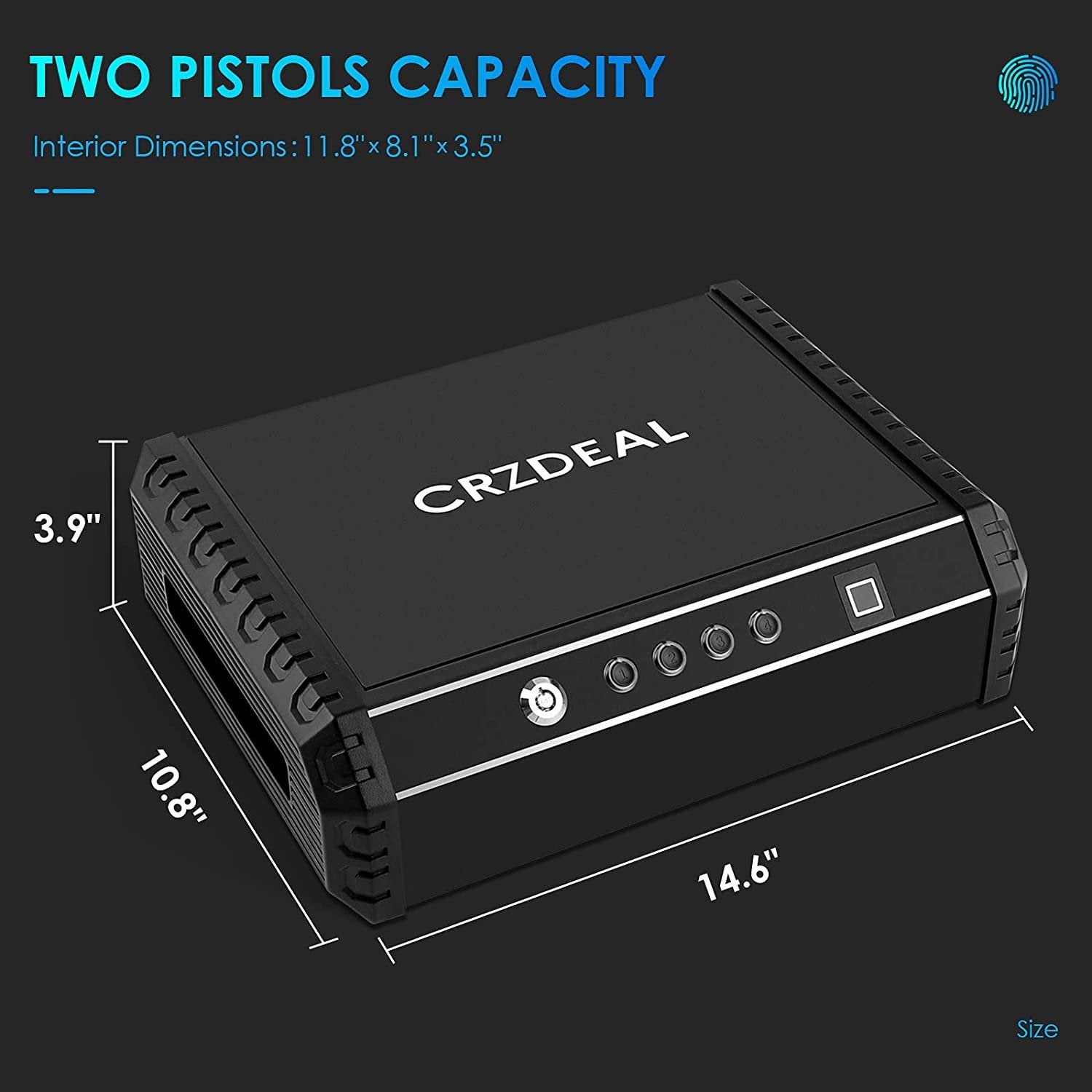 Crzdeal Fingerprint Gun Safe for Pistol, Quick Access Handgun Safes for Home, Car, Nightstand, Black, FOB KS