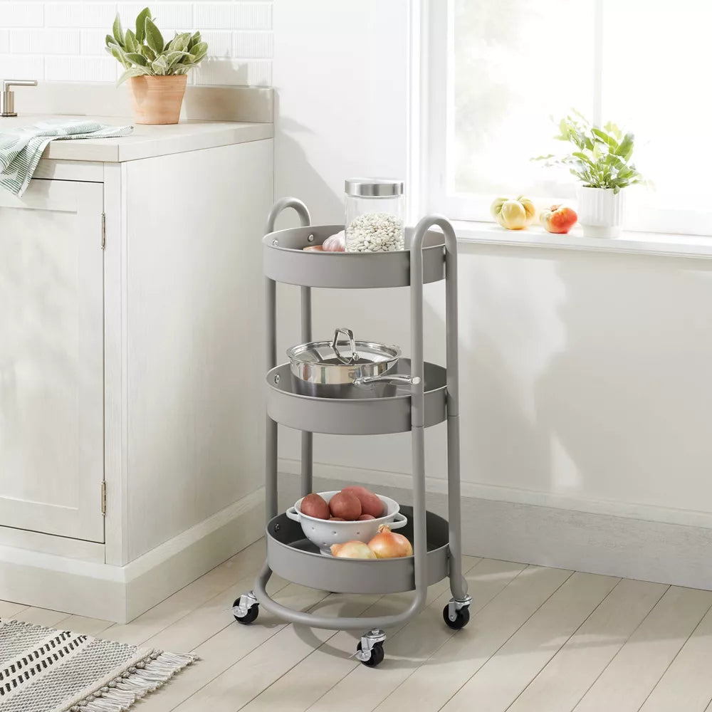 Design Round Metal Utility Cart Gray, FOB KS