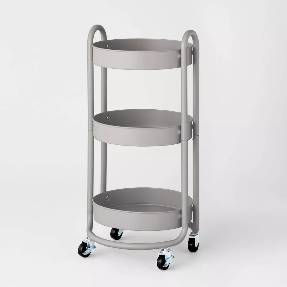 Design Round Metal Utility Cart Gray, FOB KS