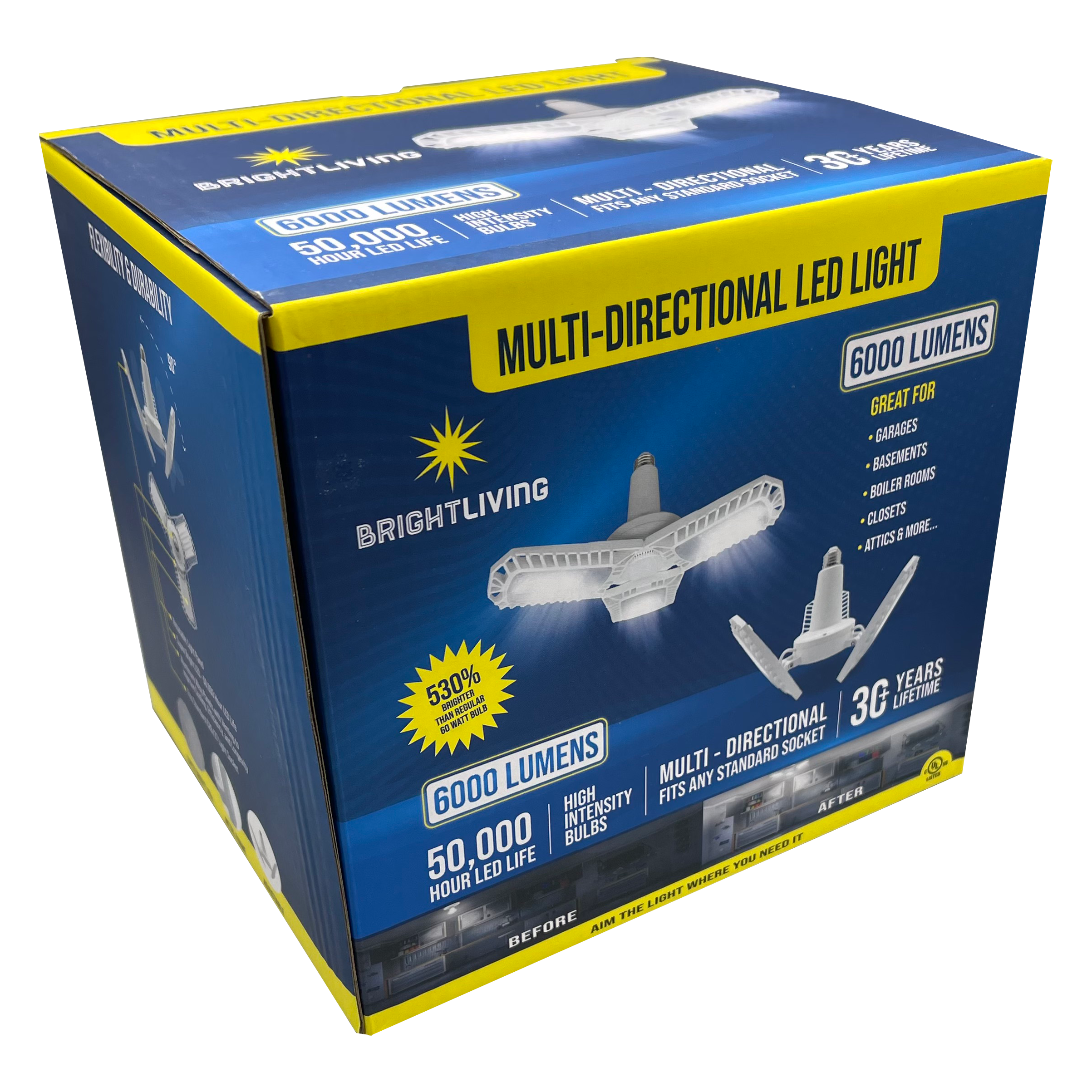 BRIGHTLIVING Extended Base Deformable 3-Leaf Garage Light, FOB KS