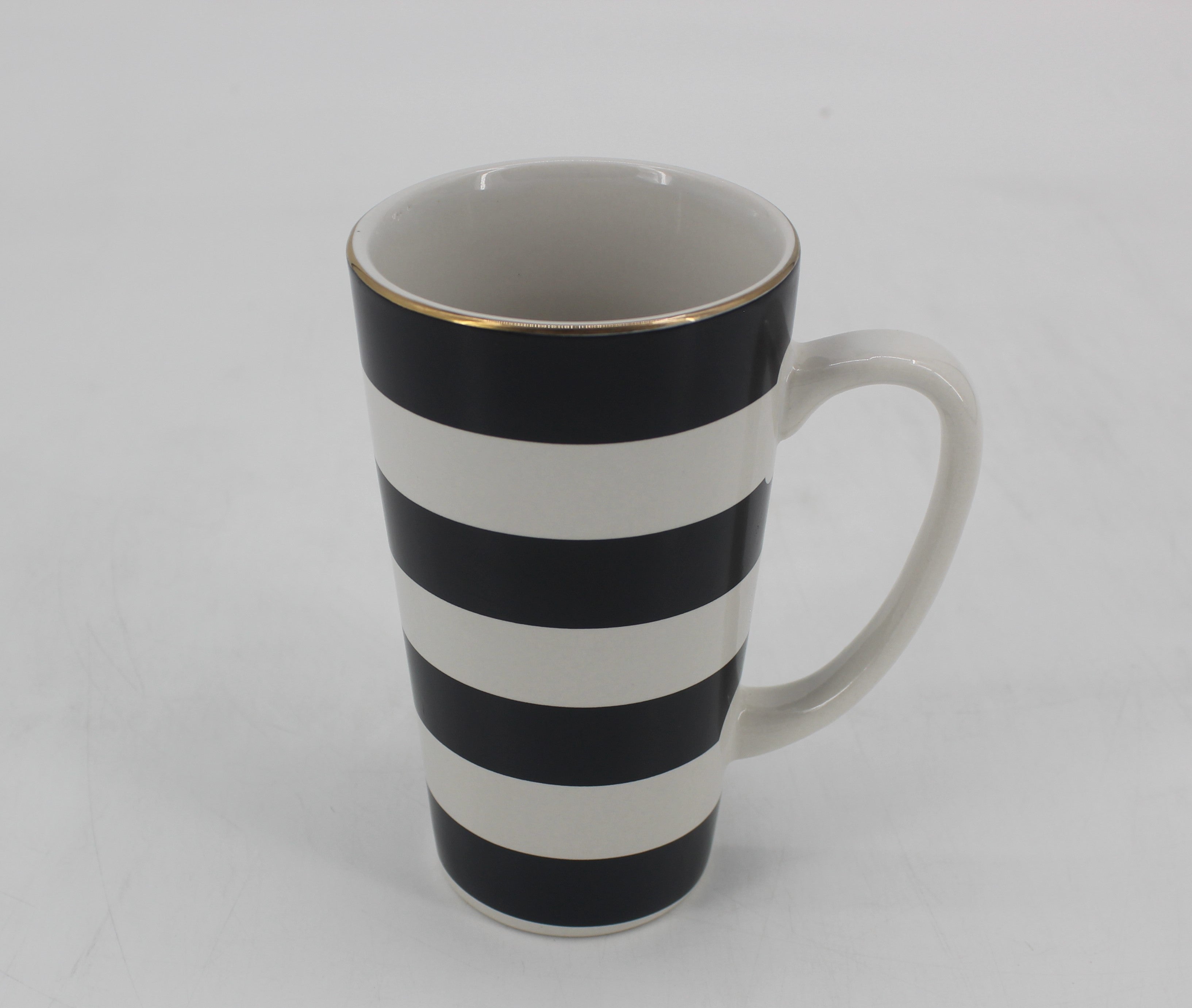 Dishware-Tall Latte Mug, Black/White Striped