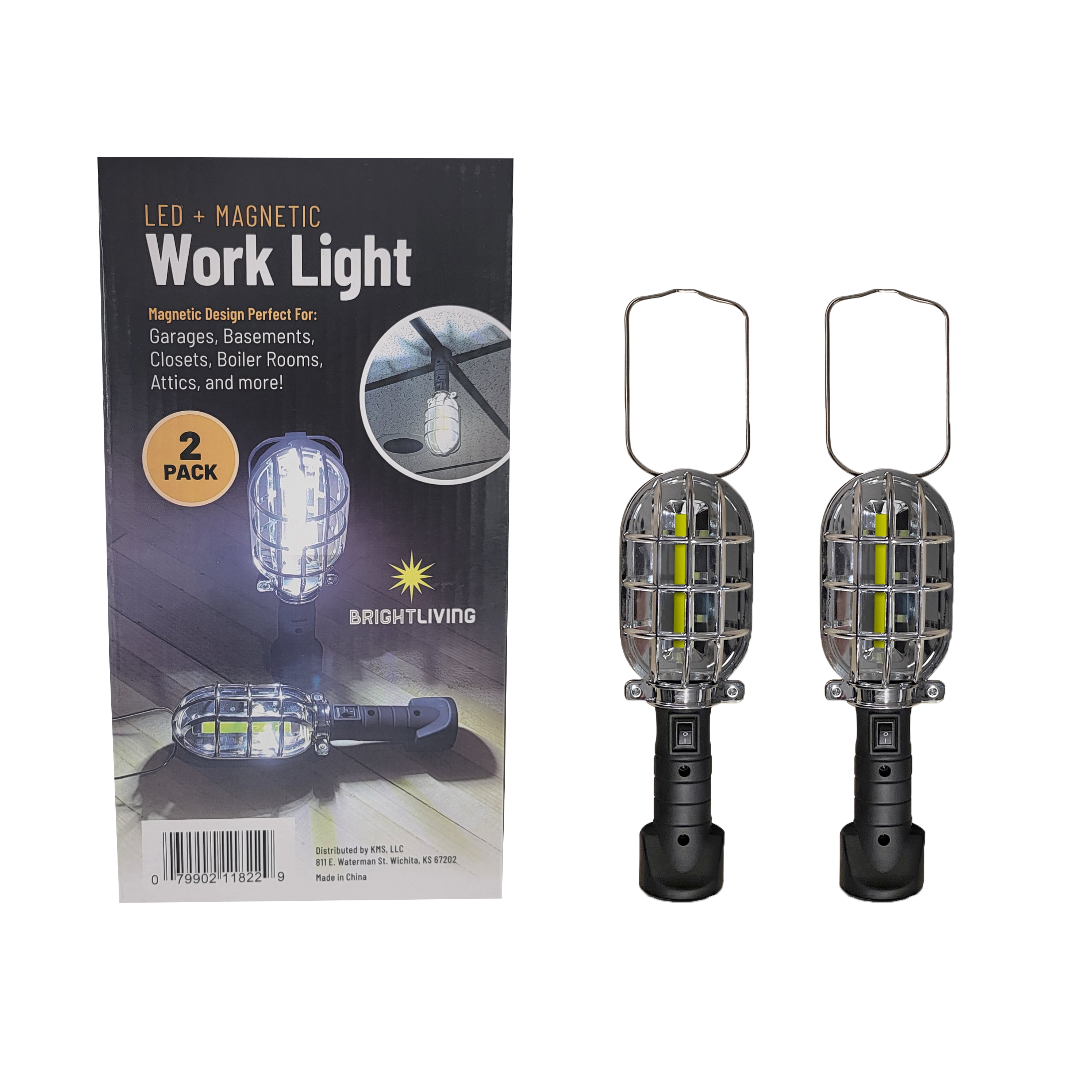 BRIGHTLIVING LED Magnetic Work Light, 2-Pack, FOB SC