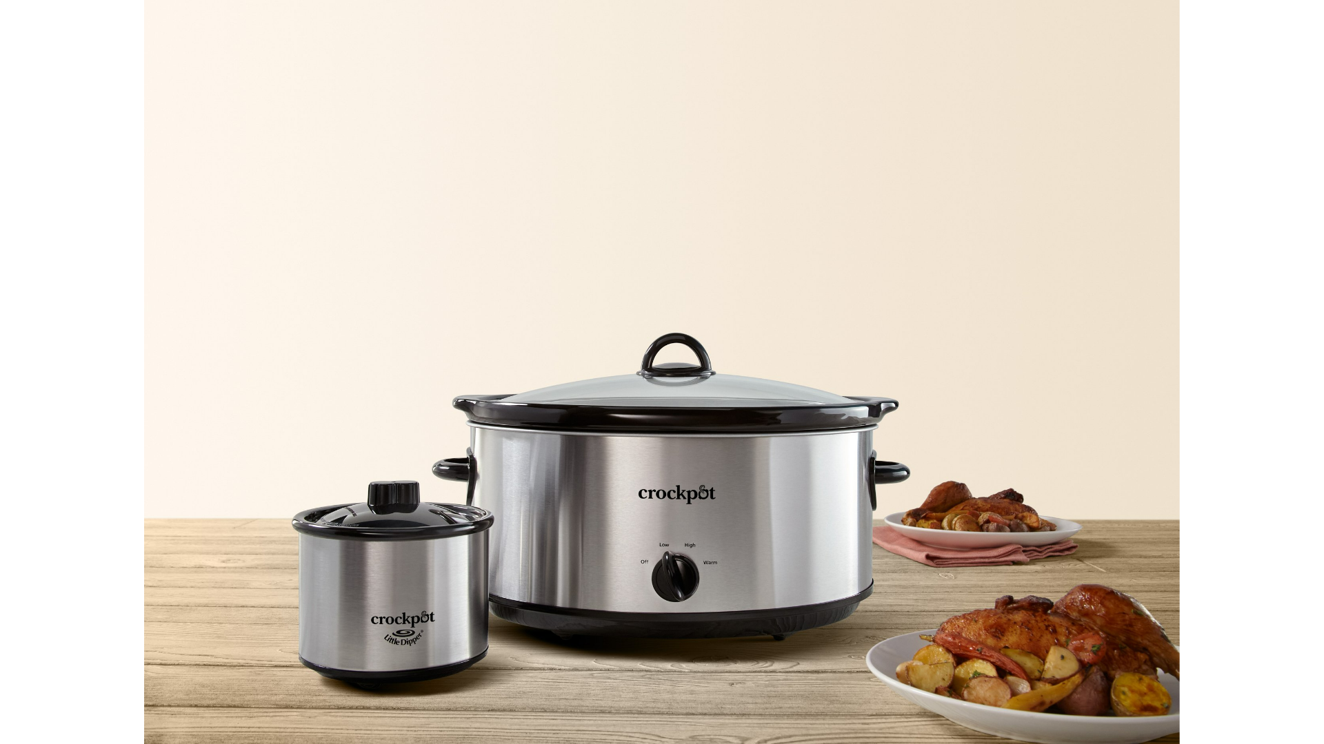 Crockpot™ 8-Quart Slow Cooker, Manual, Stainless Steel with Little Dipper® Food Warmer, FOB KS