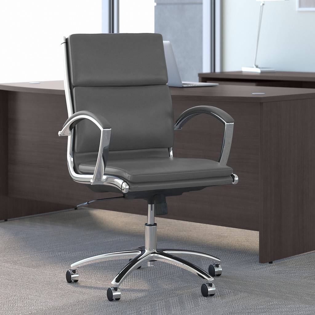 Bush Business Furniture Modelo Mid Back Leather Executive Office Chair in Dark Gray, FOB OH