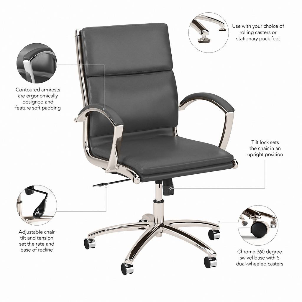 Bush Business Furniture Modelo Mid Back Leather Executive Office Chair in Dark Gray, FOB OH