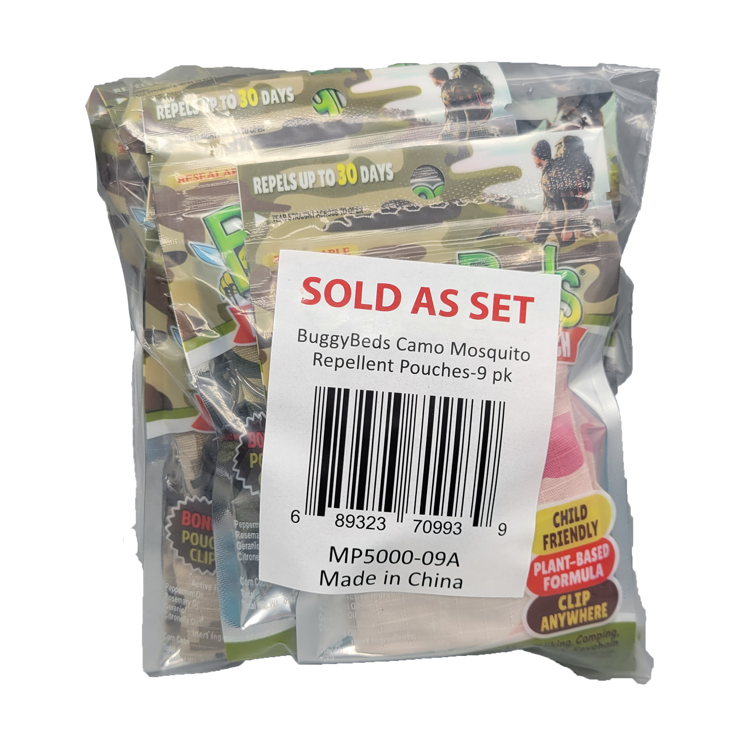 BuggyBeds Mosquito Repellent Pouches with Pouch Clip, Plant-Based Formula, Reusable & Last up to 30 Days, Child-Friendly, Camo Colors, FOB KS