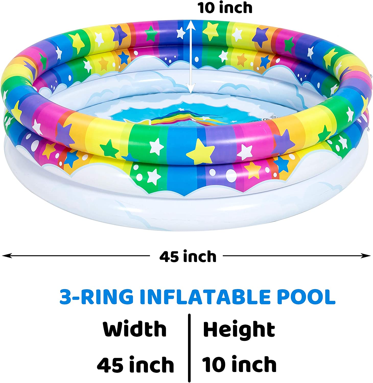 2 Pack 45'' Unicorn Rainbow & Rainbow Inflatable Kiddie Pool Set, Family Swimming Pool Water Pool Pit Ball Pool for Kids Toddler Indoor Outdoor Summer Fun