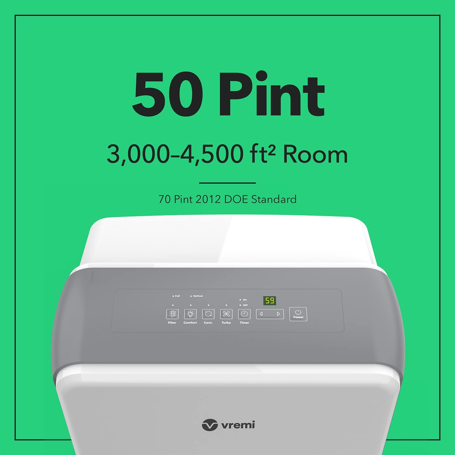 Vremi 50 Pint 4,500 Sq. Ft. Dehumidifier Energy Star Rated for Large Spaces and Basements, FOB KS