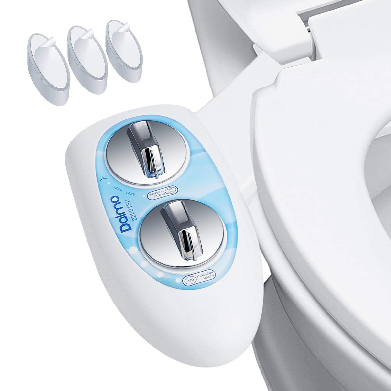 Dalmo Non-Electric Bidet Toilet Attachment with Self-Cleaning Nozzles - Blue/White, FOB KS