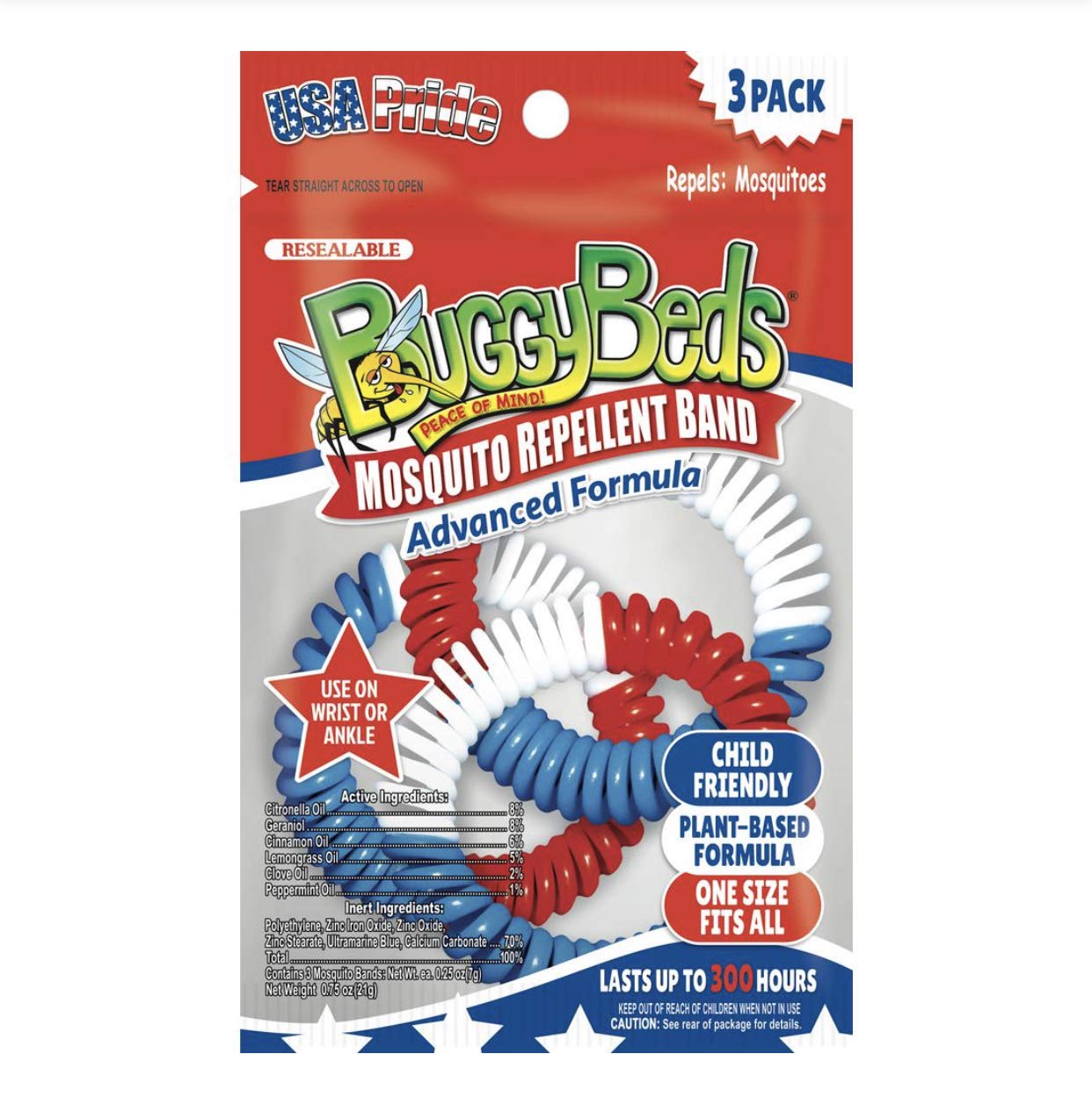 BuggyBeds Mosquito Pouch and Bands, Child-Friendly, USA Pride Colors, FOB KS