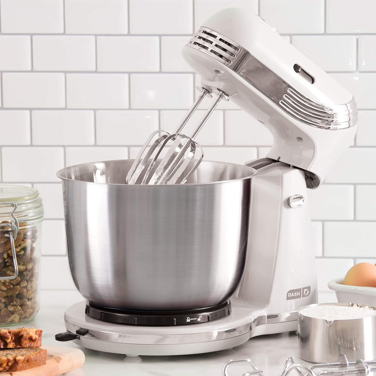 Dash Stand Mixer (Electric Mixer for Everyday Use): 6 Speed Stand Mixer with 3 qt Stainless Steel Mixing Bowl, Dough Hooks & Mixer Beaters for Frosting, Meringues & More, FOB KS