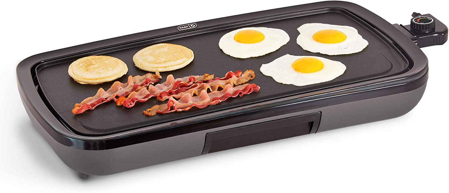 Dash Everyday Nonstick Electric Griddle with Drip Tray + Included Recipe Book, 20in, 1500-Watt - Grey, FOB KS