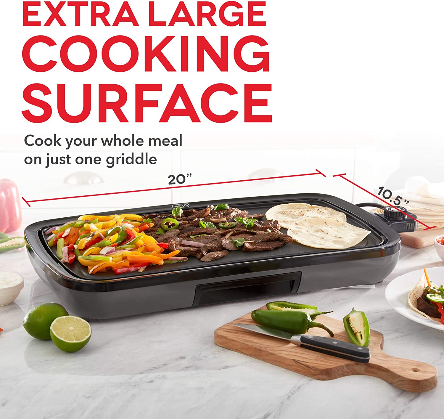 Dash Everyday Nonstick Electric Griddle with Drip Tray + Included Recipe Book, 20in, 1500-Watt - Grey, FOB KS