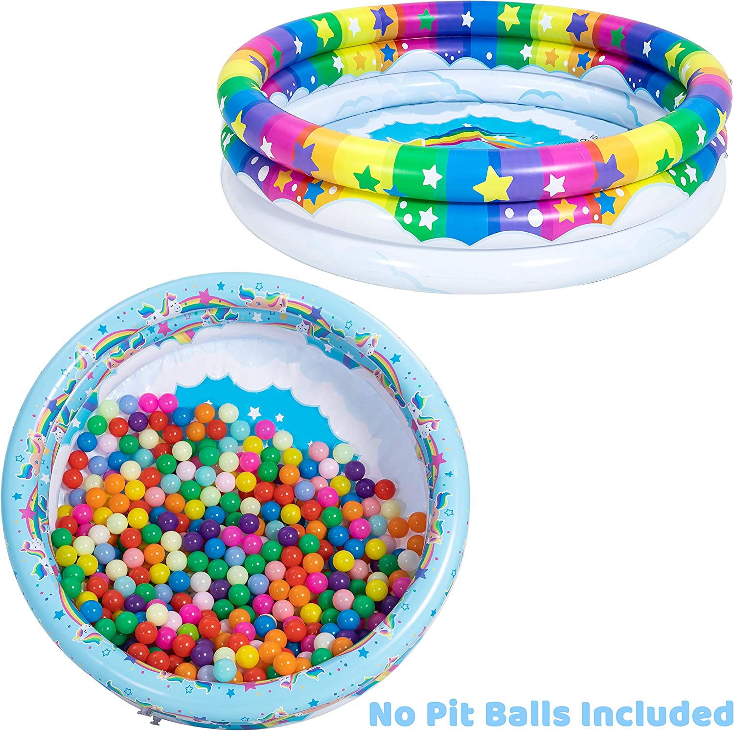 2 Pack 45'' Unicorn Rainbow & Rainbow Inflatable Kiddie Pool Set, Family Swimming Pool Water Pool Pit Ball Pool for Kids Toddler Indoor Outdoor Summer Fun
