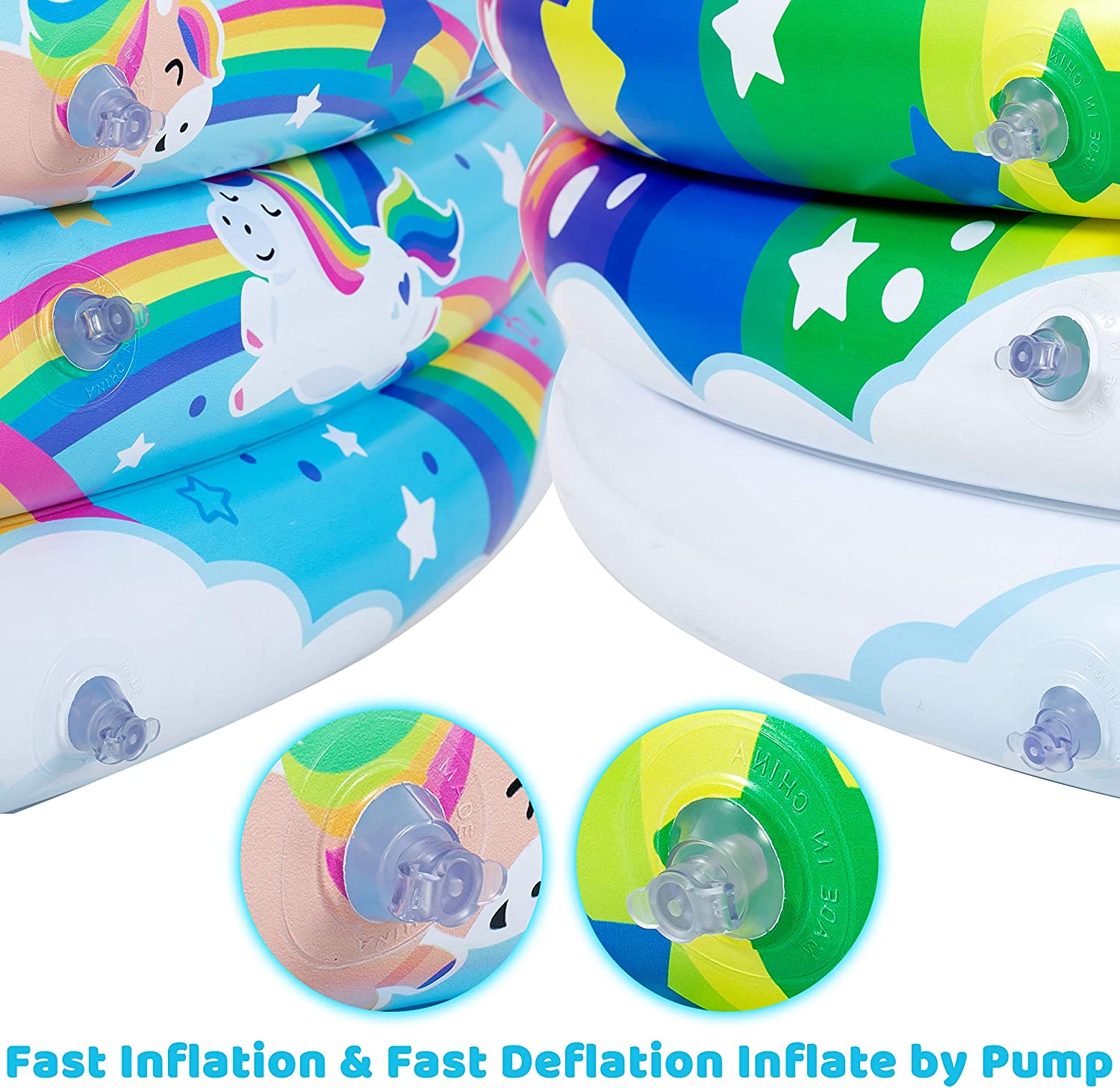2 Pack 45'' Unicorn Rainbow & Rainbow Inflatable Kiddie Pool Set, Family Swimming Pool Water Pool Pit Ball Pool for Kids Toddler Indoor Outdoor Summer Fun