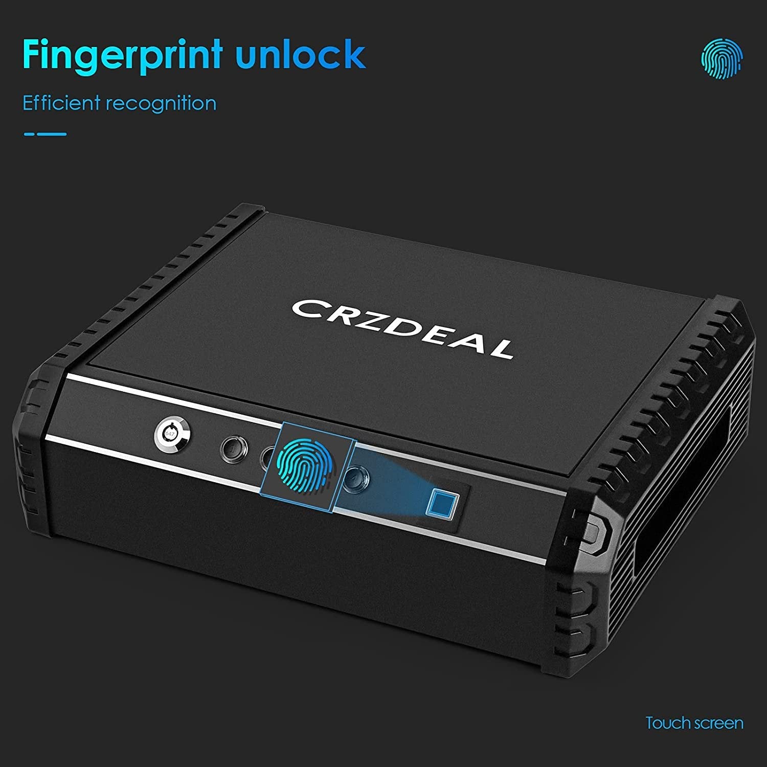 Crzdeal Fingerprint Gun Safe for Pistol, Quick Access Handgun Safes for Home, Car, Nightstand, Black, FOB KS