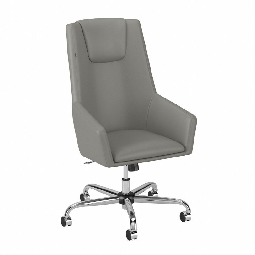 Bush Business London High Back Leather Box Chair in Light Gray, FOB KS